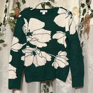 Liz Claiborne Teal and Cream Floral Sweater